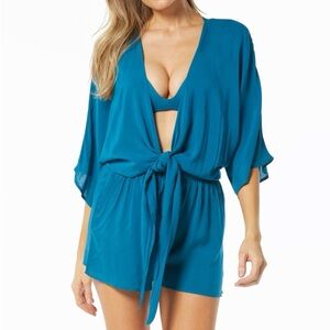Vince Camuto Swim Cover Up Romper Blue Beach Pool Resort Tie Front SZ Medium